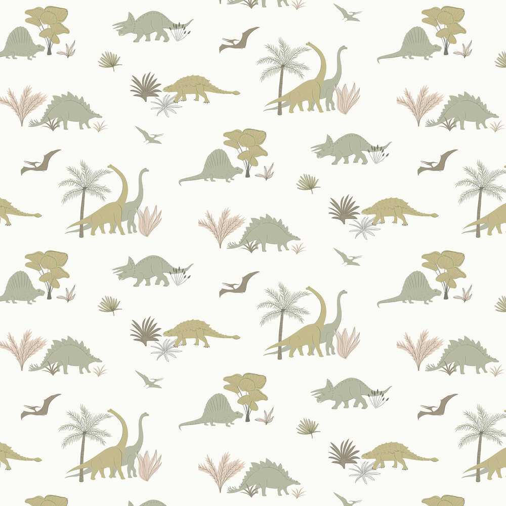 Dinosaurs Wallpaper - Jurassic Grey / Olive - by Hibou Home