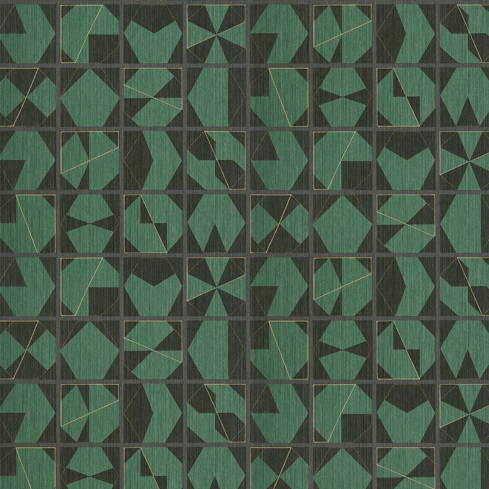 Kutani Vinyl Wallpaper - Emerald/ Charcoal - by Osborne & Little