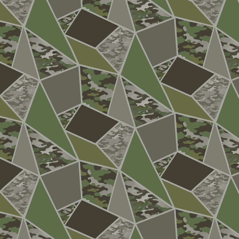 Camo Fragments Wallpaper - Green - by Arthouse