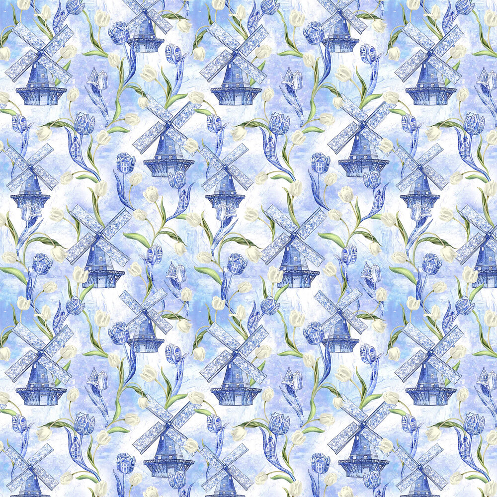 Delft Flourish Wallpaper - Blue - by Hattie Lloyd