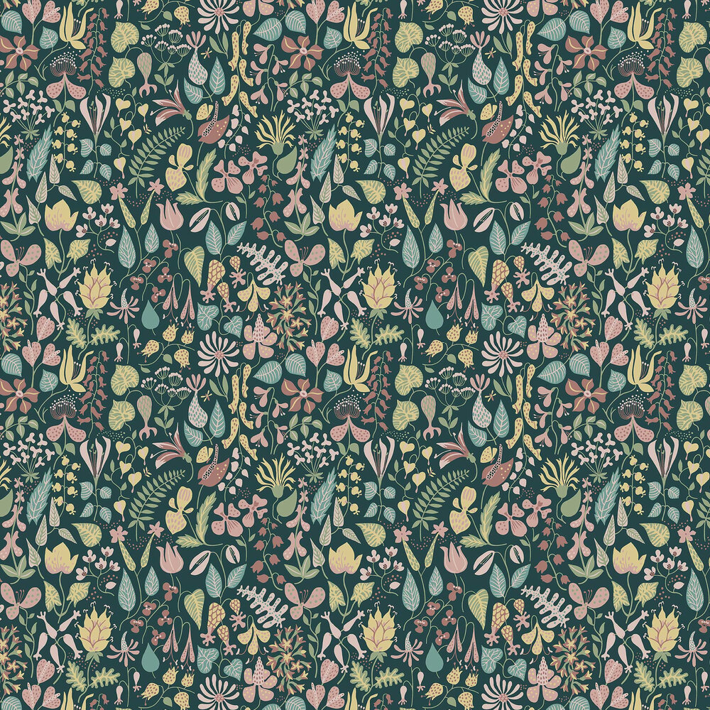 Herbarium Wallpaper - Green multi-coloured - by Boråstapeter