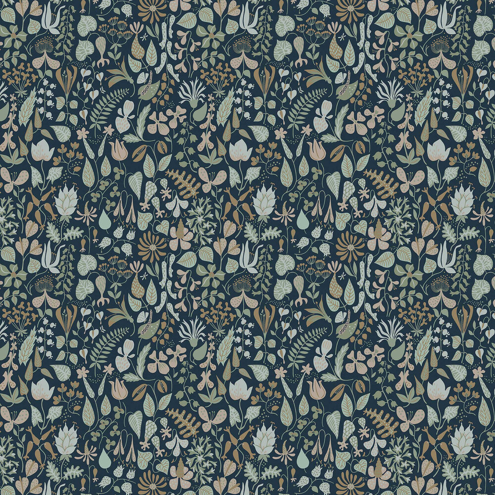 Herbarium Wallpaper - Blue - by Boråstapeter