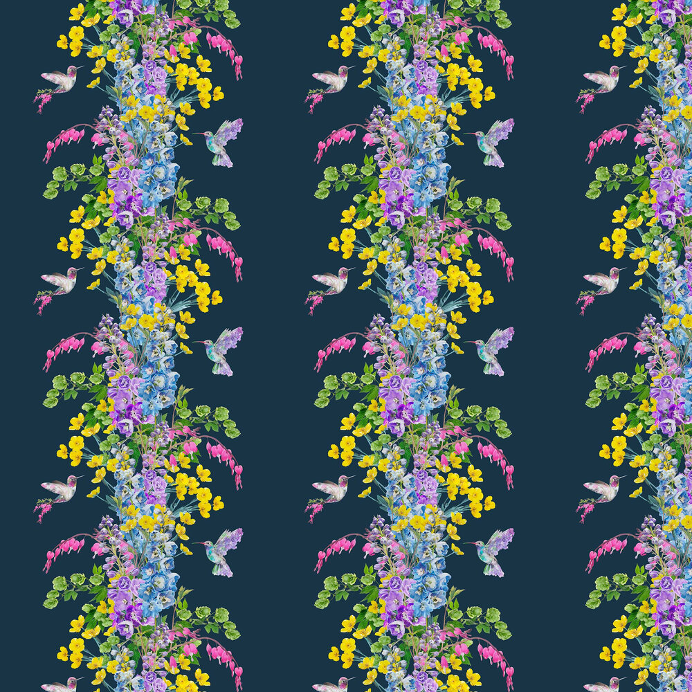 Hummingbird Wallpaper - Dark Blue - by Lola Design