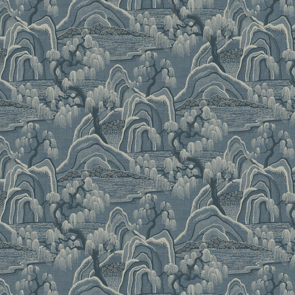 Indigo Garden Wallpaper - Blue and Beige - by Boråstapeter