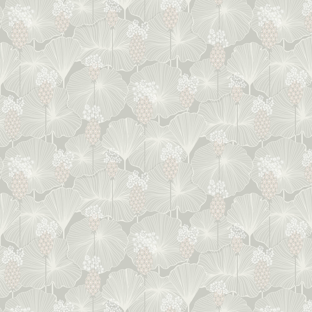 Umbrella Leaves Wallpaper - Light Grey - by Boråstapeter