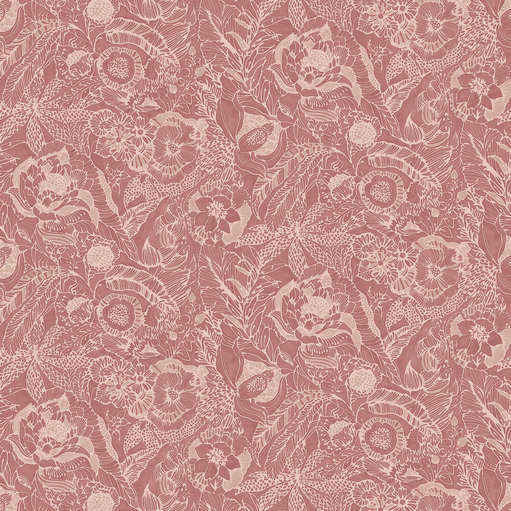 Floral Etching Wallpaper - Red - by Eijffinger