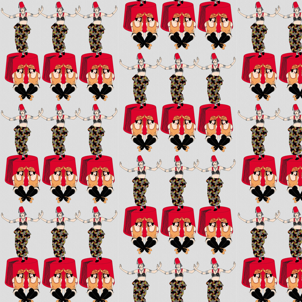 Fez Hat Design Wallpaper - Red - by Art Decor Designs