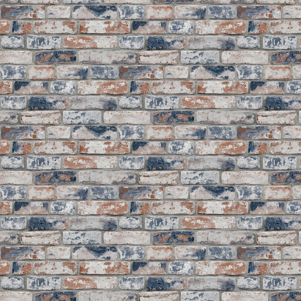 Distressed brick Wallpaper - Navy/Red - by Superfresco Easy