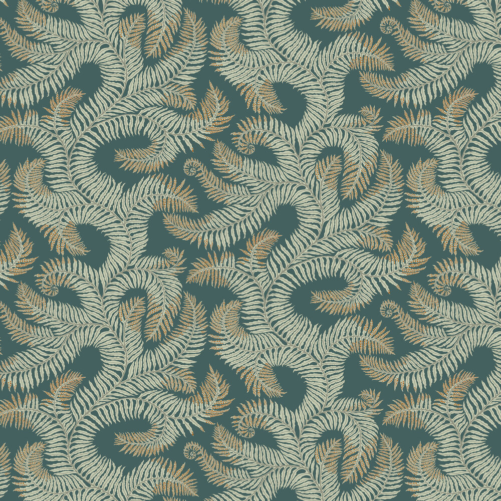 Bombe's Fernery Wallpaper - Teal - by Josephine Munsey