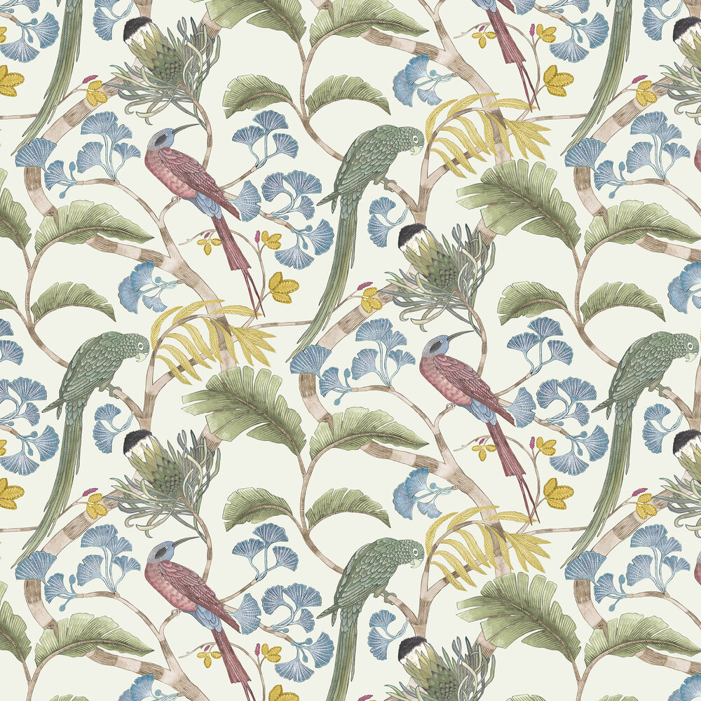 Living branches Wallpaper - Ivory, Soft Olive & Yellow - by Josephine Munsey