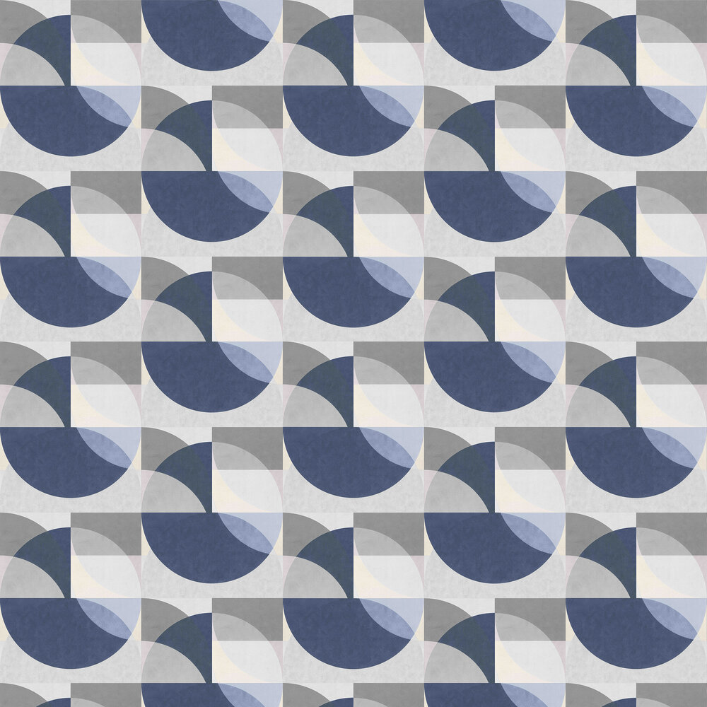 Geometric Circle Graphic Wallpaper - Grey/ Blue - by Galerie