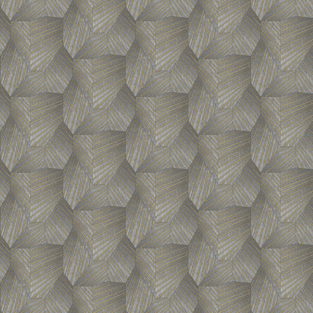 Geometric D Triangle Wallpaper - Grey/ Gold - by Galerie
