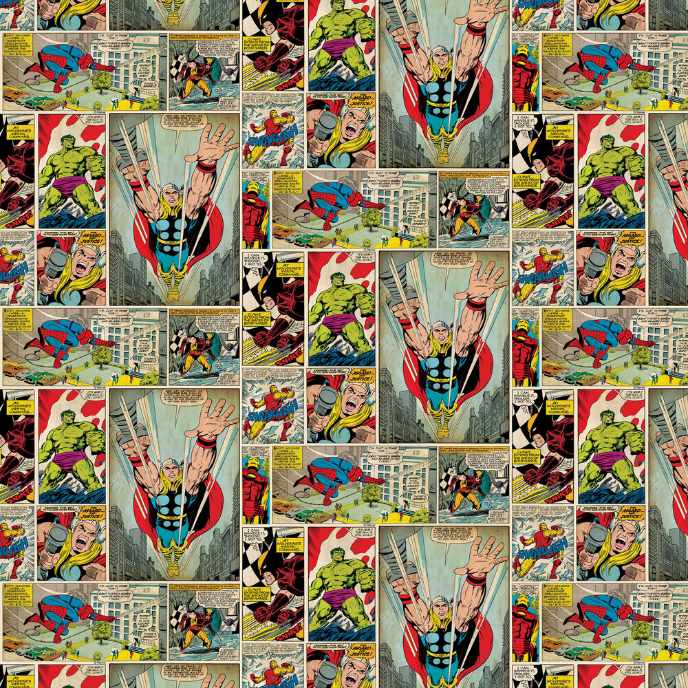 Marvel Comic Strip Wallpaper - Multi - by Kids @ Home