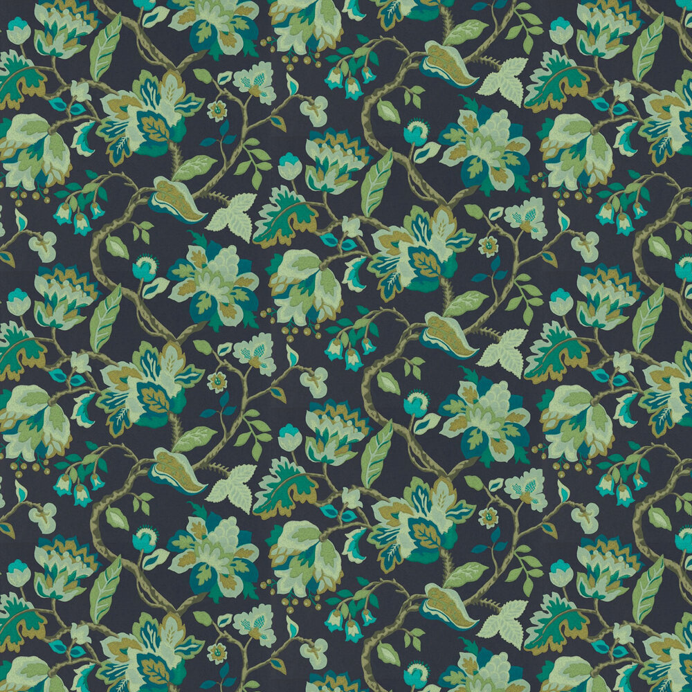 Amanpuri Wallpaper - Midnight / Eucalyptus - by Sanderson