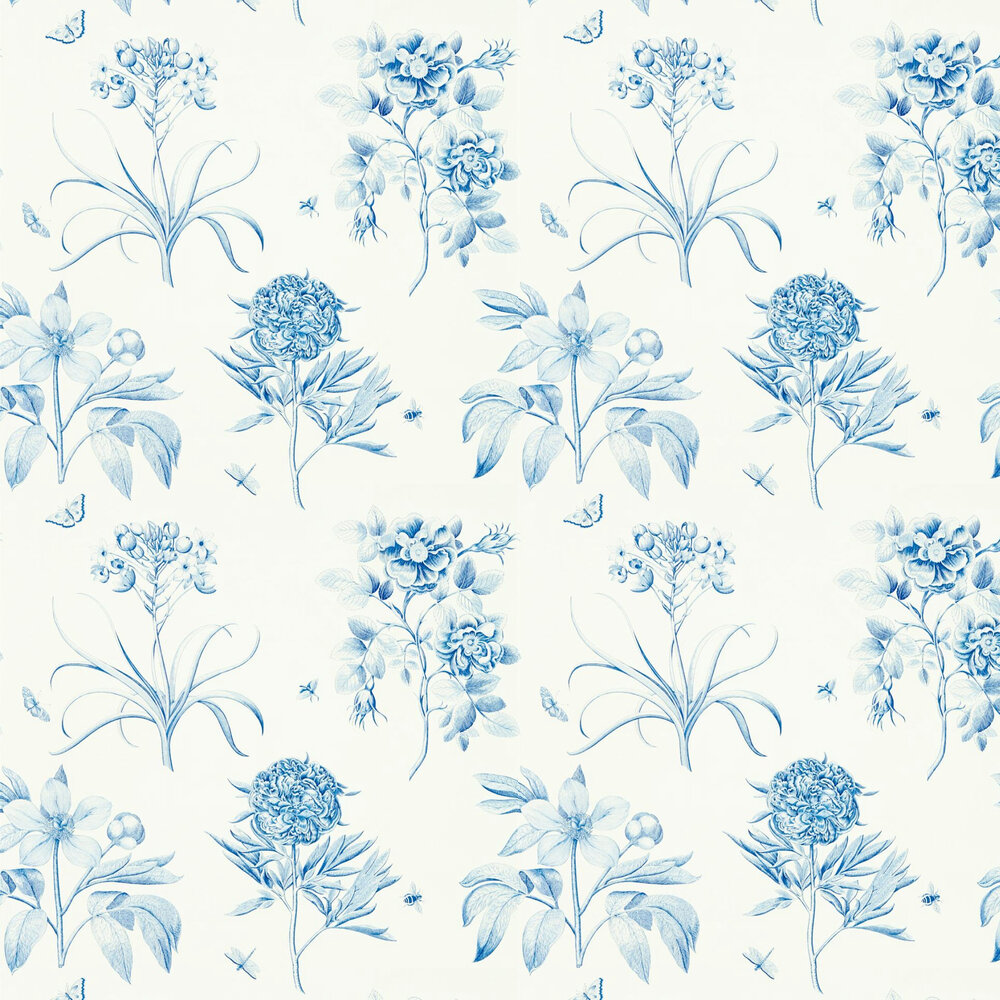 Etchings and Roses Wallpaper - China Blue - by Sanderson