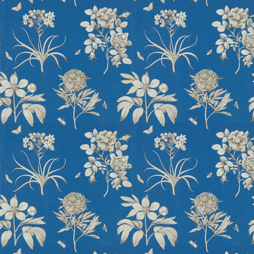 Etchings and Roses Wallpaper - French Blue - by Sanderson