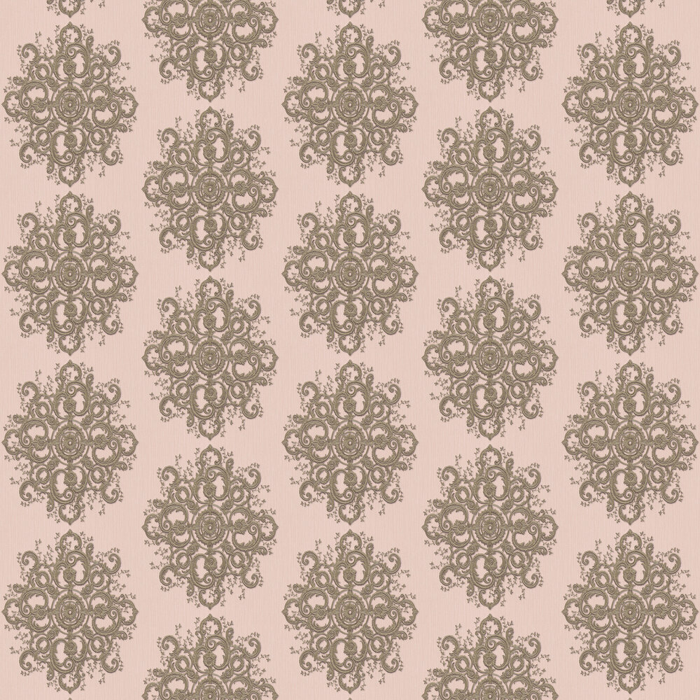 Baroque Damask Wallpaper - Blush Pink/ Gold - by Galerie