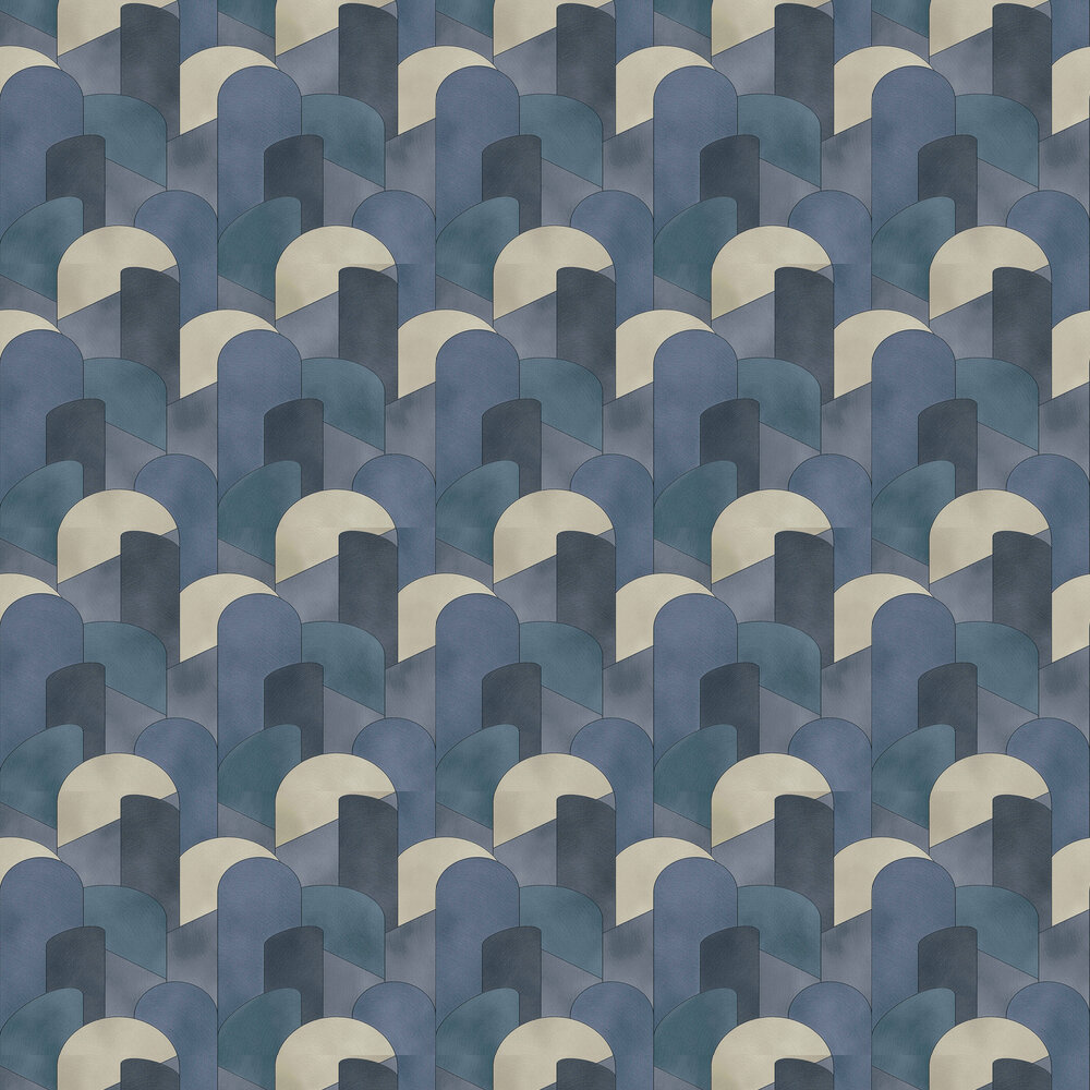 3D Geometric Graphic Wallpaper - Blue/ Teal/ Beige - by Elle Decor