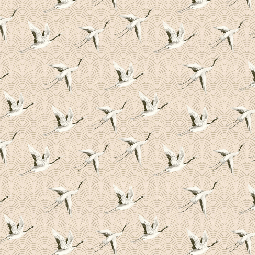 Japanese Cranes Wallpaper - Salmon - by SketchTwenty 3