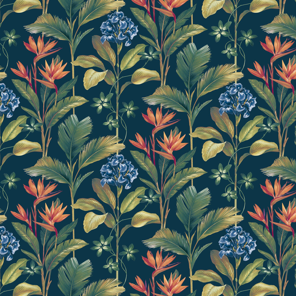 Oliana Floral Wallpaper - Navy - by Albany