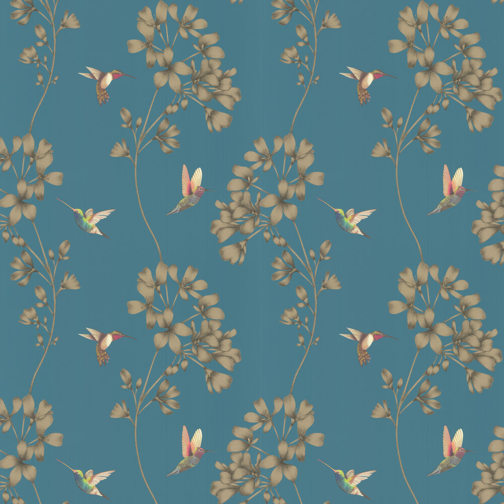 Amazilia Wallpaper - Teal/Gold - by Harlequin