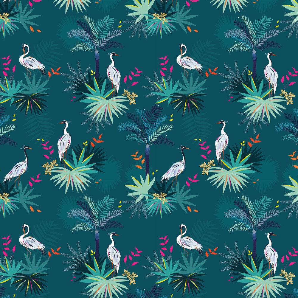 Heron Wallpaper - Teal - by Sara Miller