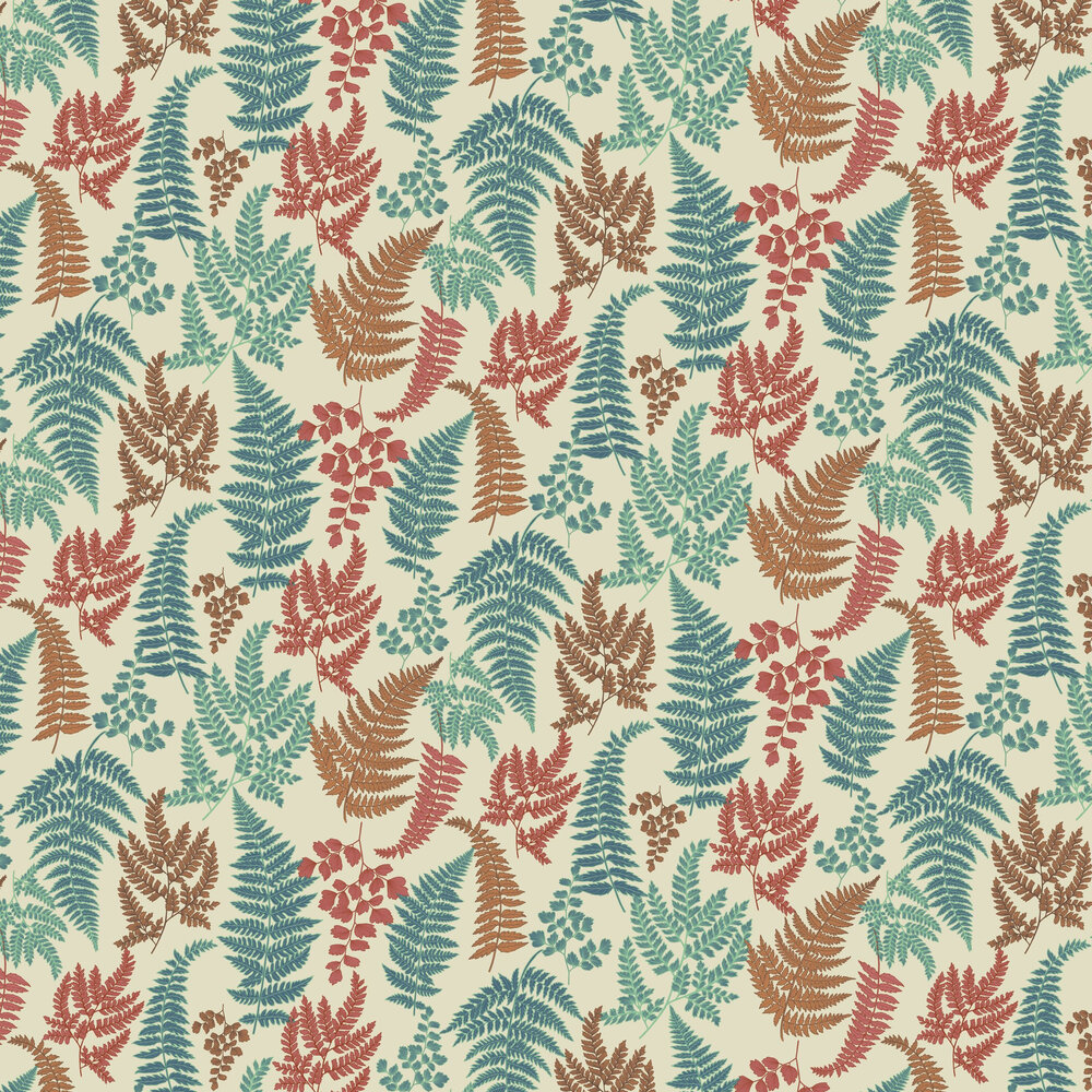 Botanical Fern Wallpaper - Teal / Red - by Arthouse