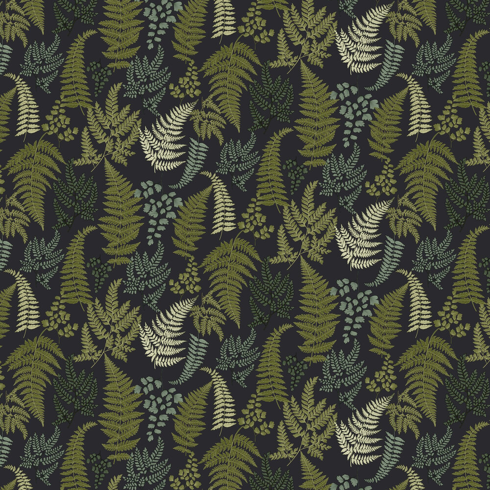 Botanical Fern Wallpaper - Charcoal / Green - by Arthouse
