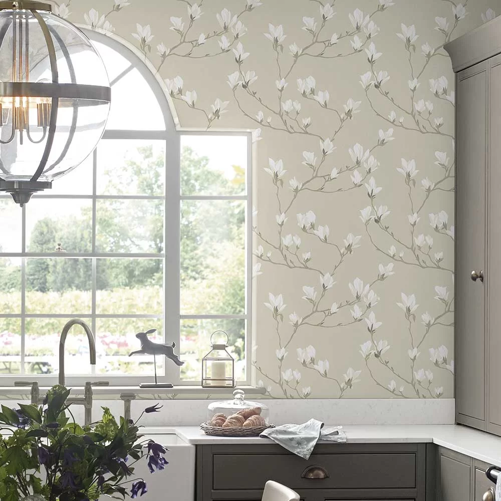 Magnolia Grove by Laura Ashley Natural Wallpaper Wallpaper