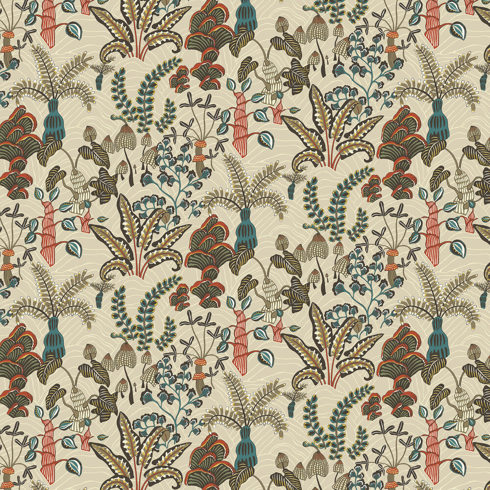 Woodland Floor Wallpaper - Stone and Teal - by Josephine Munsey