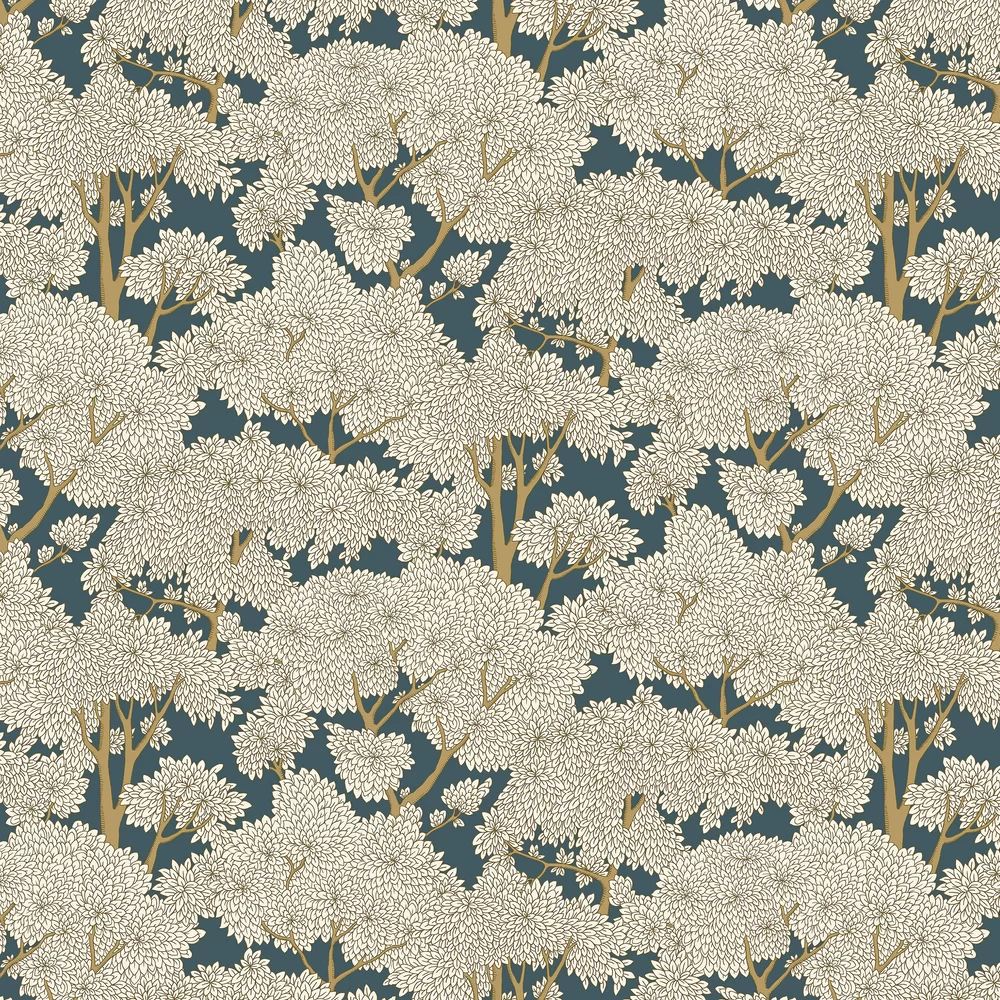 Stockend Woods by Josephine Munsey - Navy and Ochre - Wallpaper ...