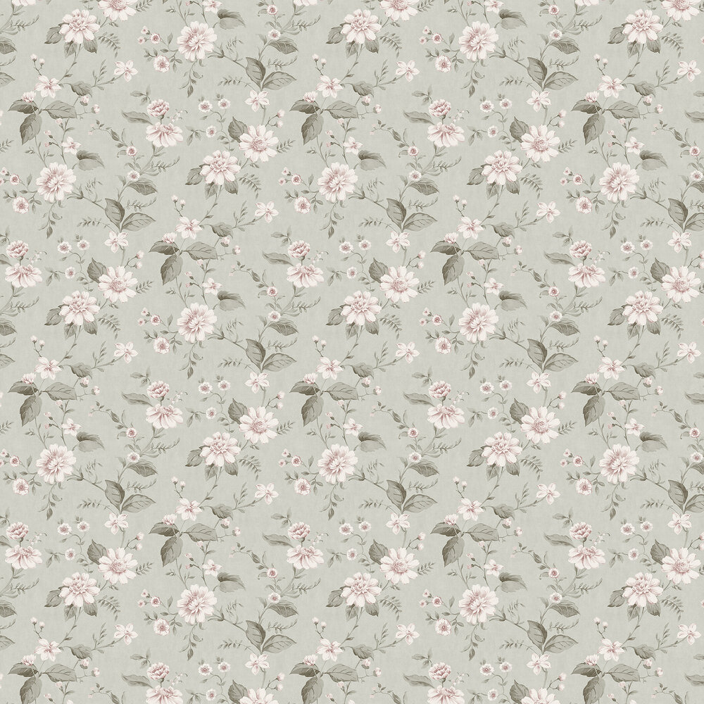 Laura´s Cottage Wallpaper - Faded Green - by Boråstapeter