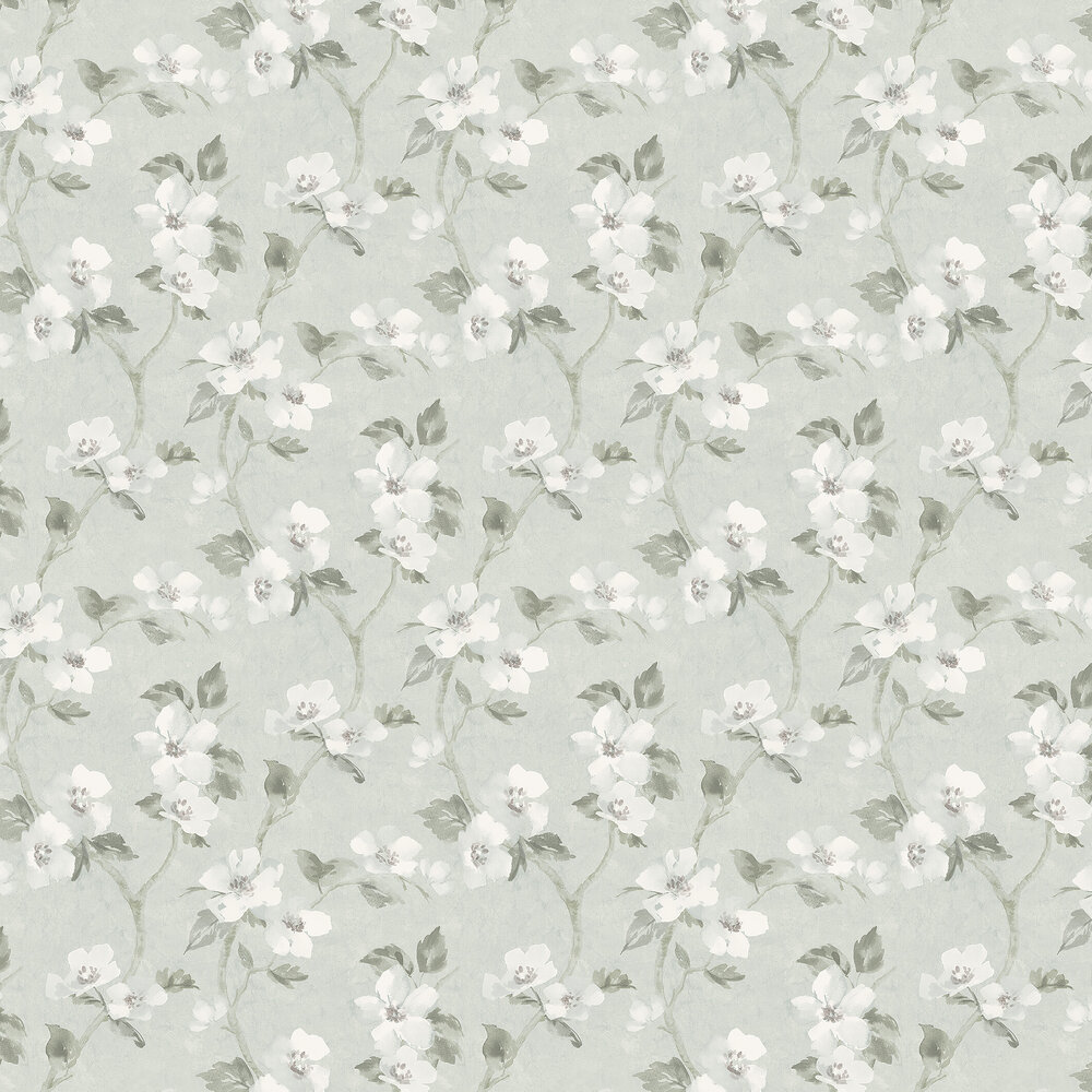 Helen´s Flower Wallpaper - Muted Green - by Boråstapeter