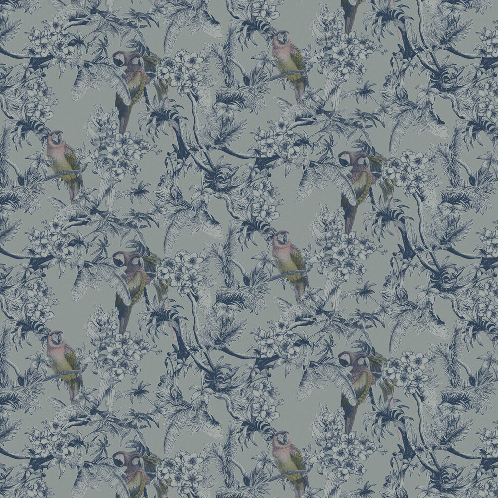 Macaw Wallpaper - Slate Blue - by Ted Baker