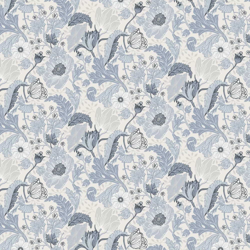 Anemone by Galerie - White/ Blue - Wallpaper : Wallpaper Direct