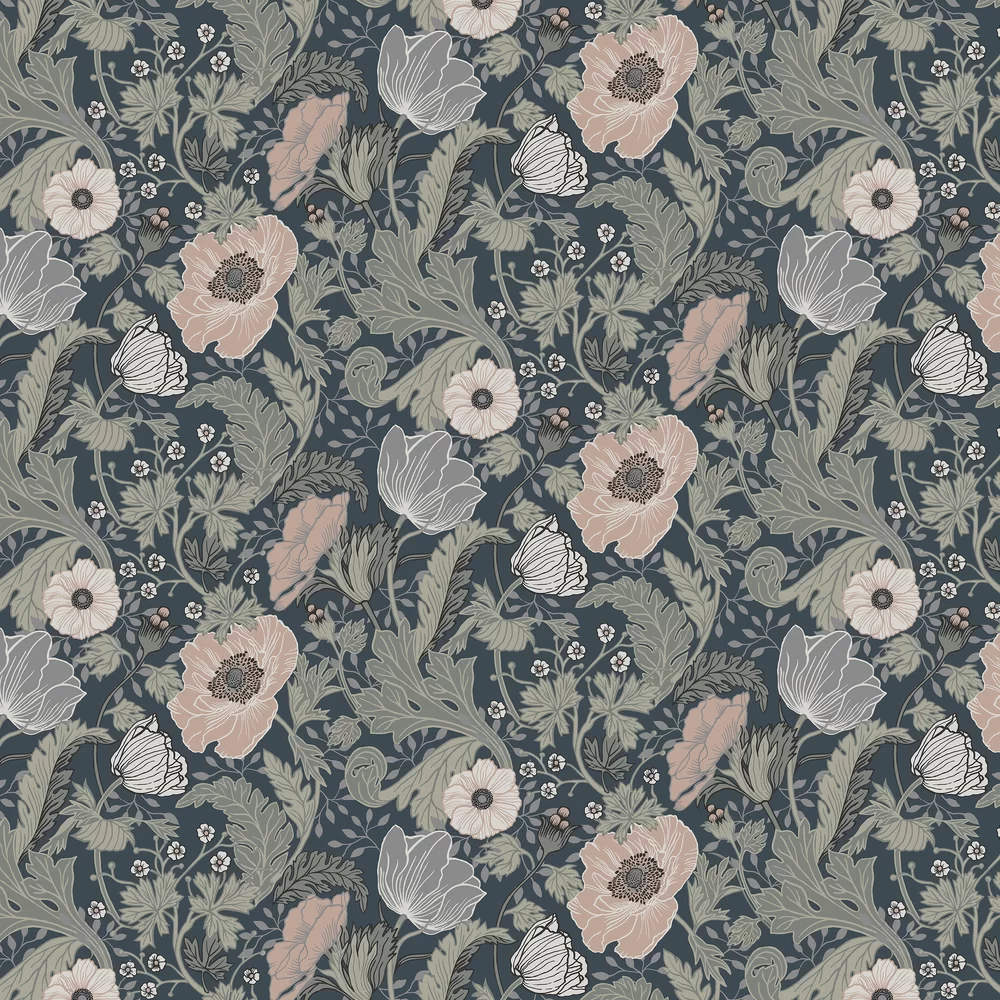 Anemone by Galerie - Dark Blue/ Green - Wallpaper : Wallpaper Direct