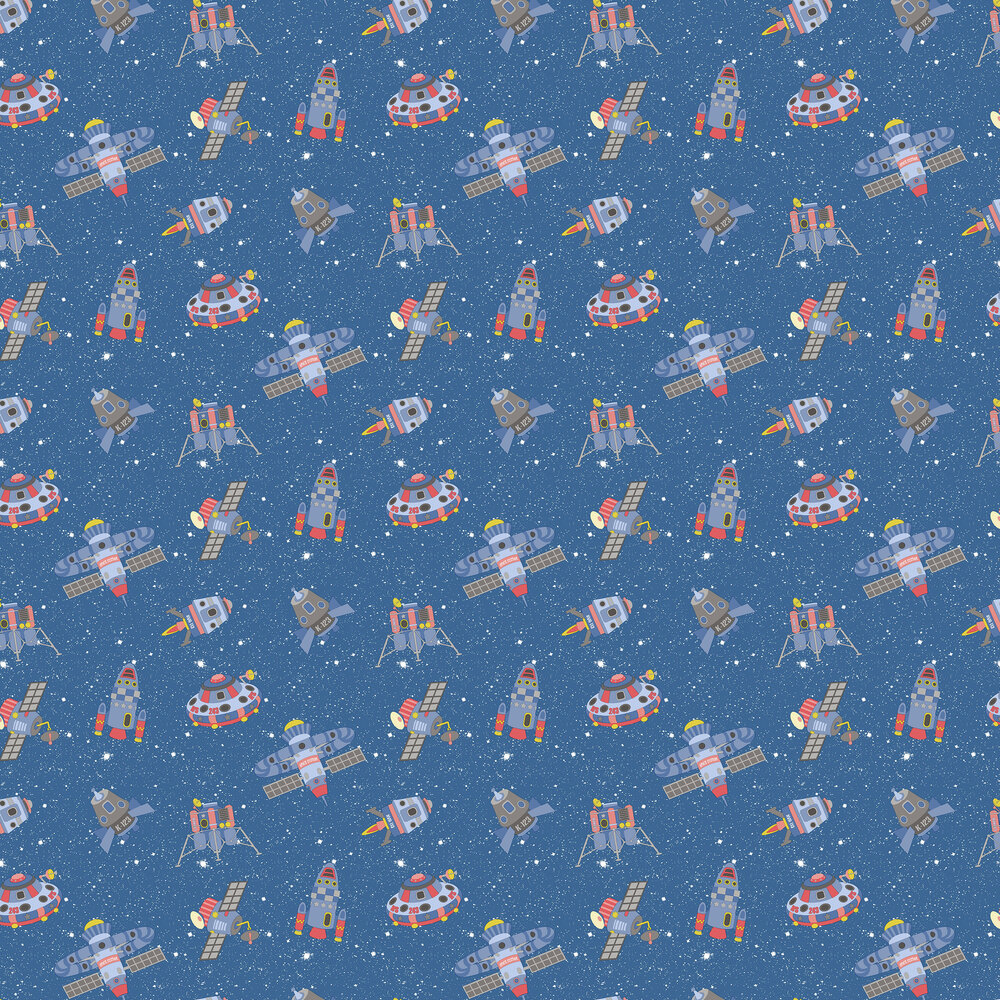 Spaceships Wallpaper - Blue - by Galerie