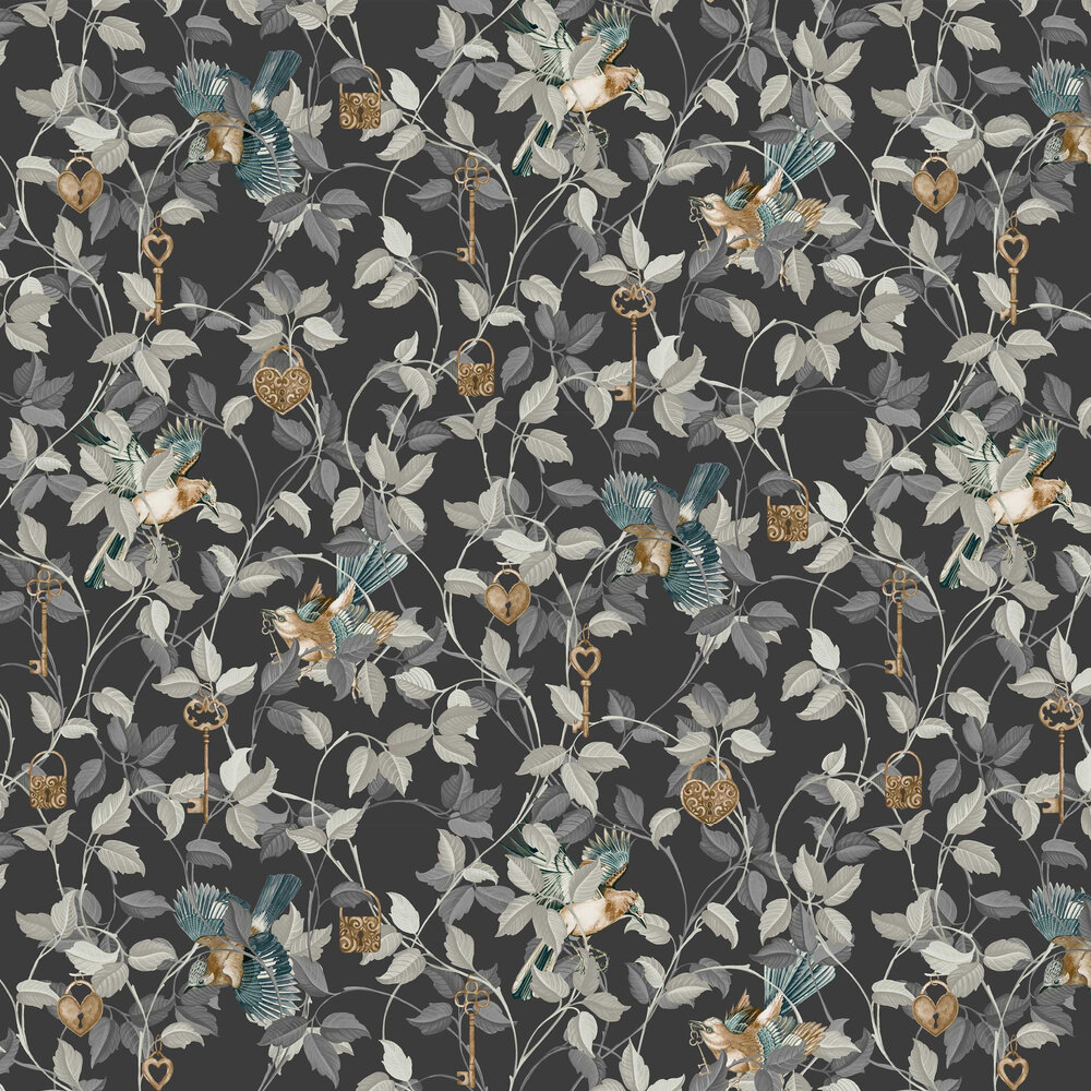 Lock and Key Wallpaper - Charcoal - by Graham & Brown
