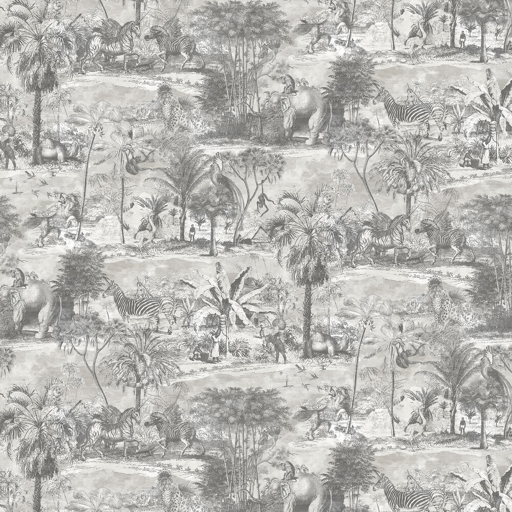 Animal Islands Wallpaper - Muted Grey - by Brand McKenzie