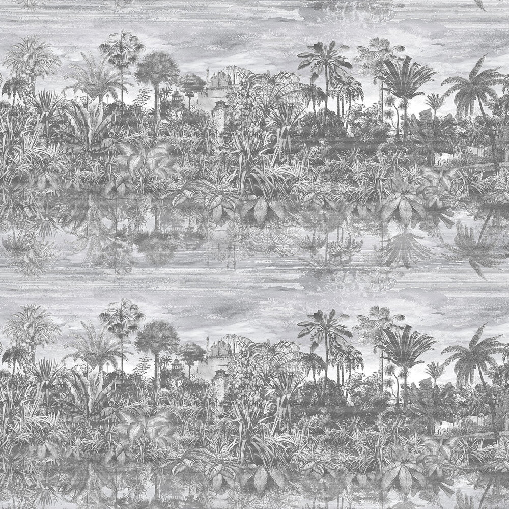Tropical Reflections Wallpaper - Black & White - by Brand McKenzie