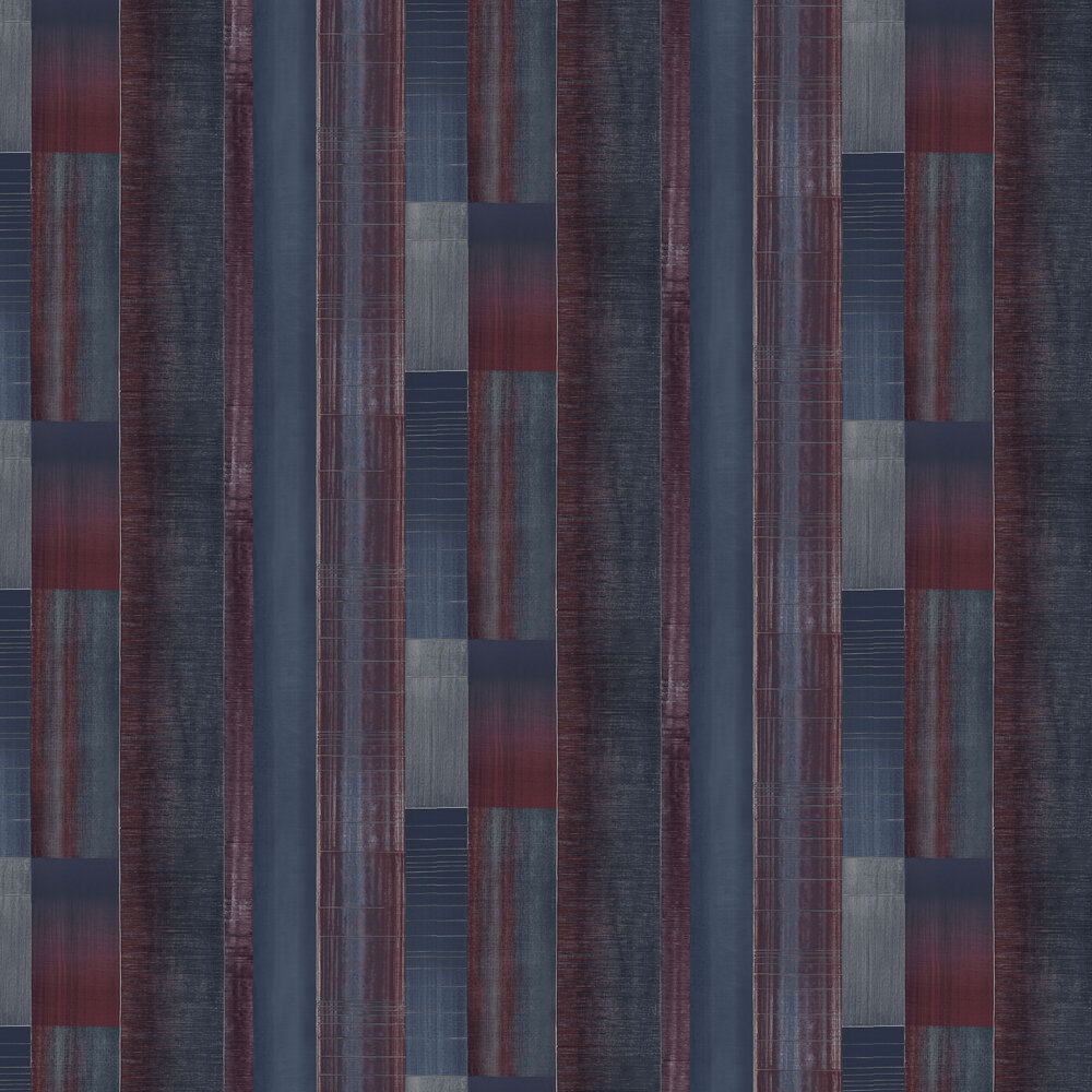 Agen Stripe Wallpaper - Blue / Maroon - by Galerie