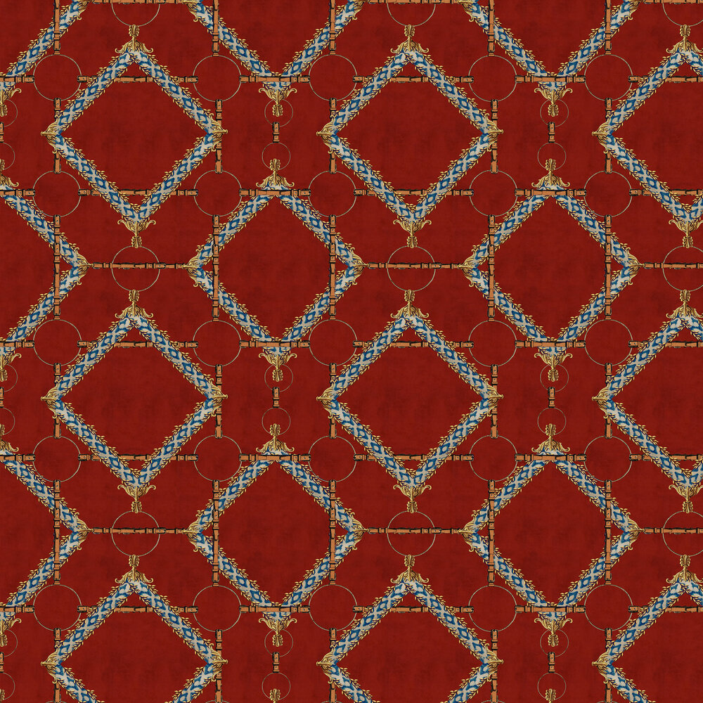 Decorative Harness Wallpaper - Red/Brown/Yellow/Blue - by Mind the Gap