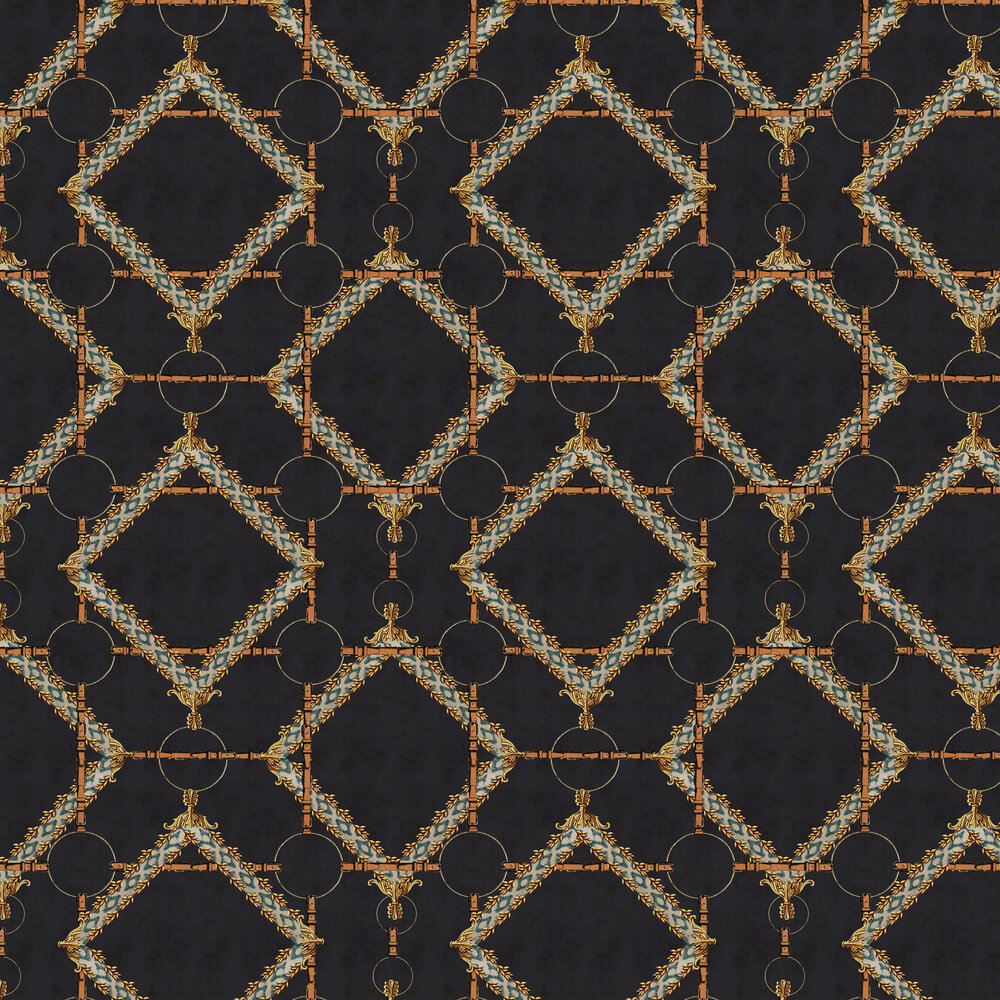 Decorative Harness Wallpaper - Anthracite/Brown/Yellow/Blue - by Mind the Gap