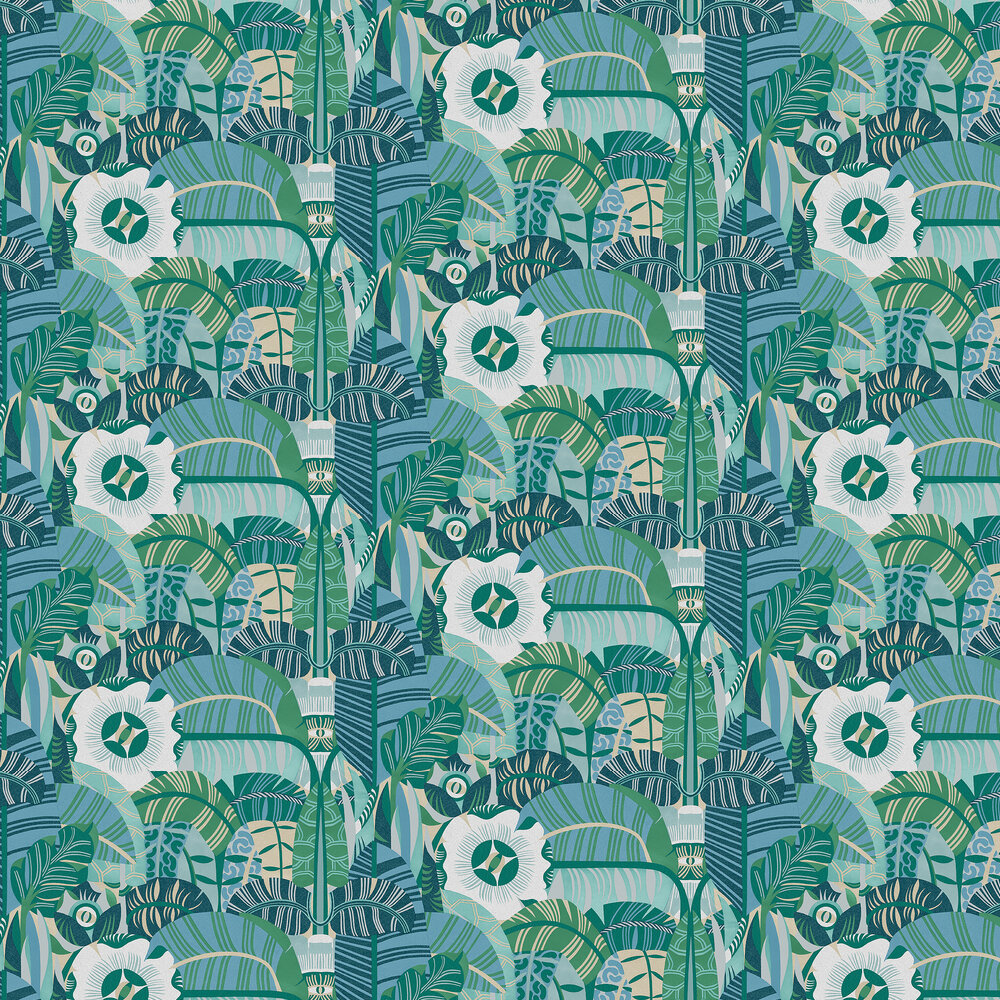 Hypnotic Safari Wallpaper - Teal - by Boråstapeter