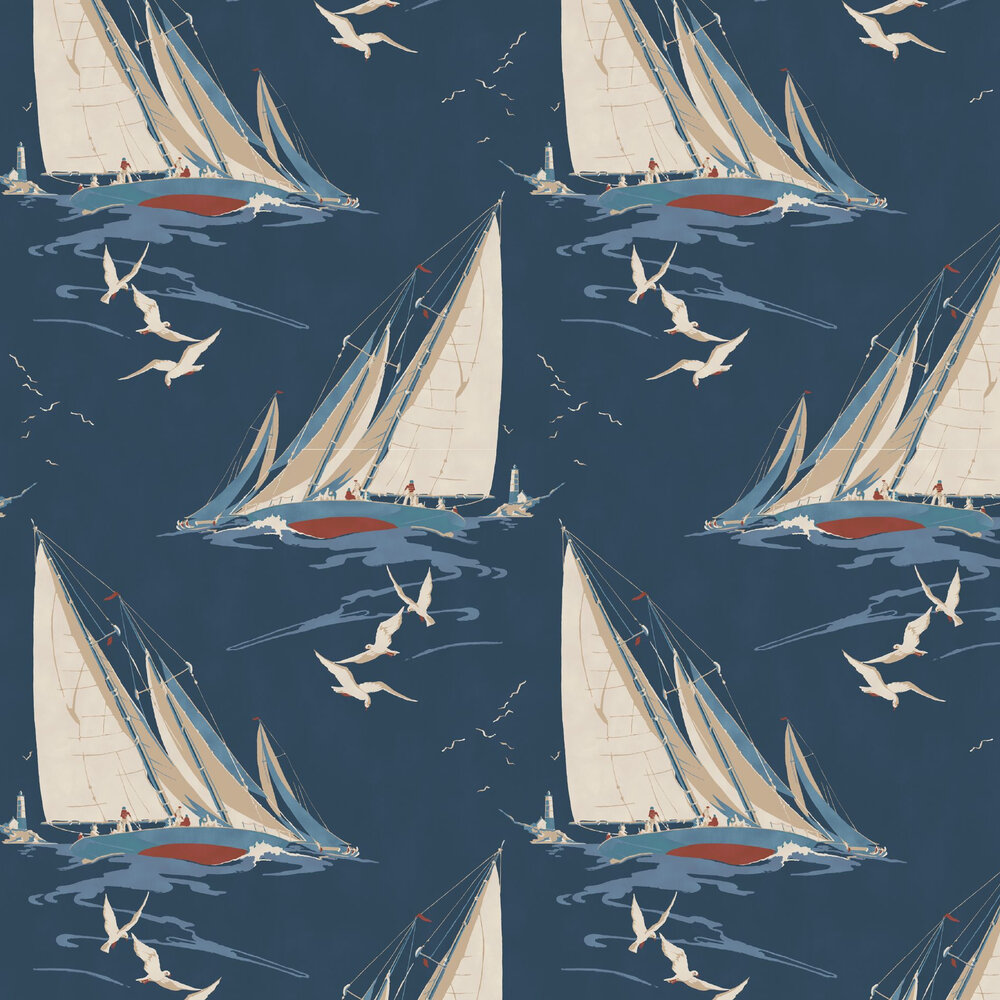 Round The Island Wallpaper - Indigo - by Mulberry Home
