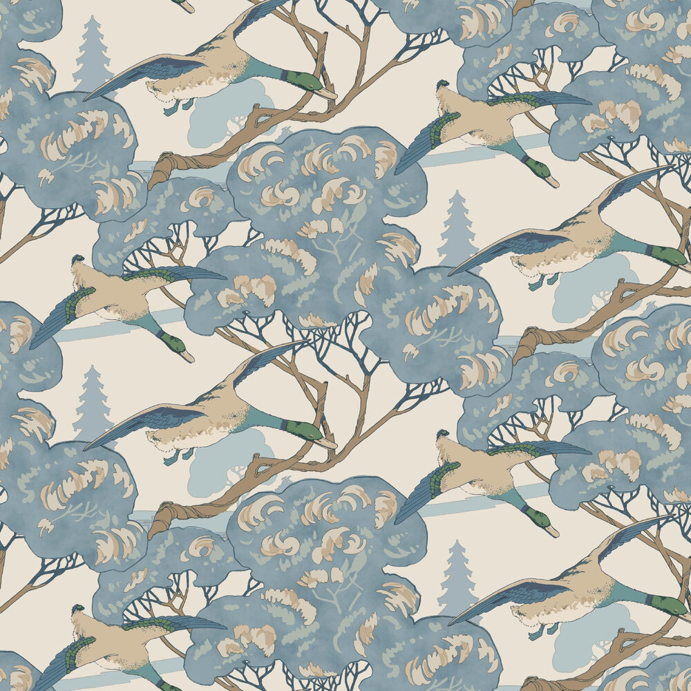 Grand Flying Ducks Wallpaper - Blue - by Mulberry Home