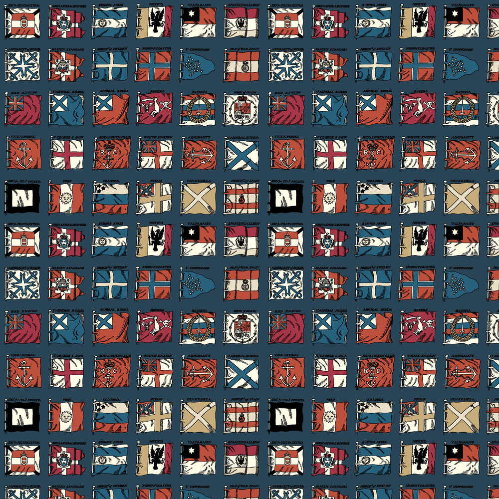 Naval Ensigns Wallpaper - Indigo / Red - by Mulberry Home