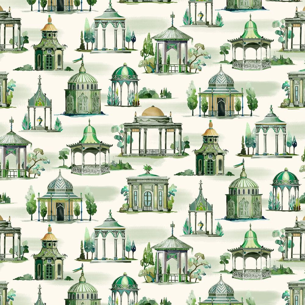 Follies Wallpaper - Emerald - by Mulberry Home