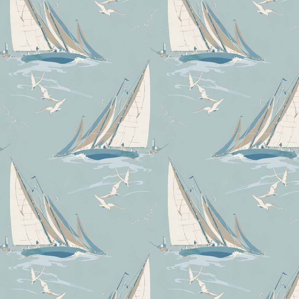 Round The Island Wallpaper - Blue - by Mulberry Home