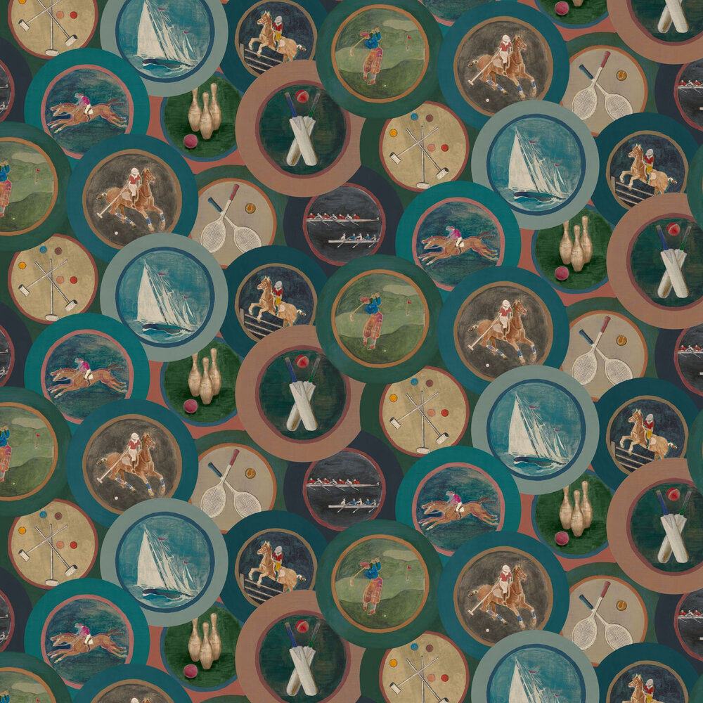 Sporting Life Wallpaper - Teal - by Mulberry Home